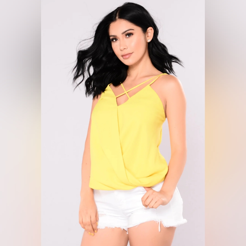 Fashion Nova yellow surplice tank top - extra small